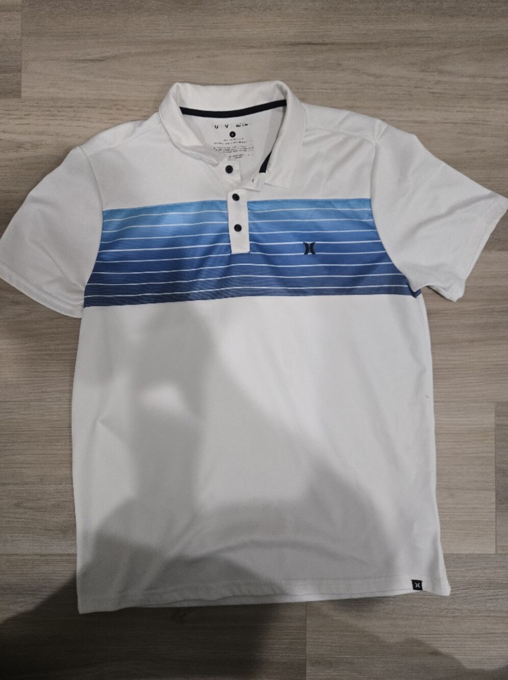 Hurley White Polo with Blue Gradient Chest Band